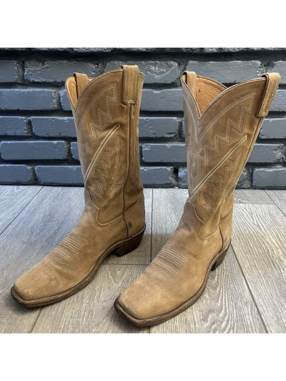 Tony Lama Vintage Suede Square Toe Western Cowboy Boots Mens 9 D